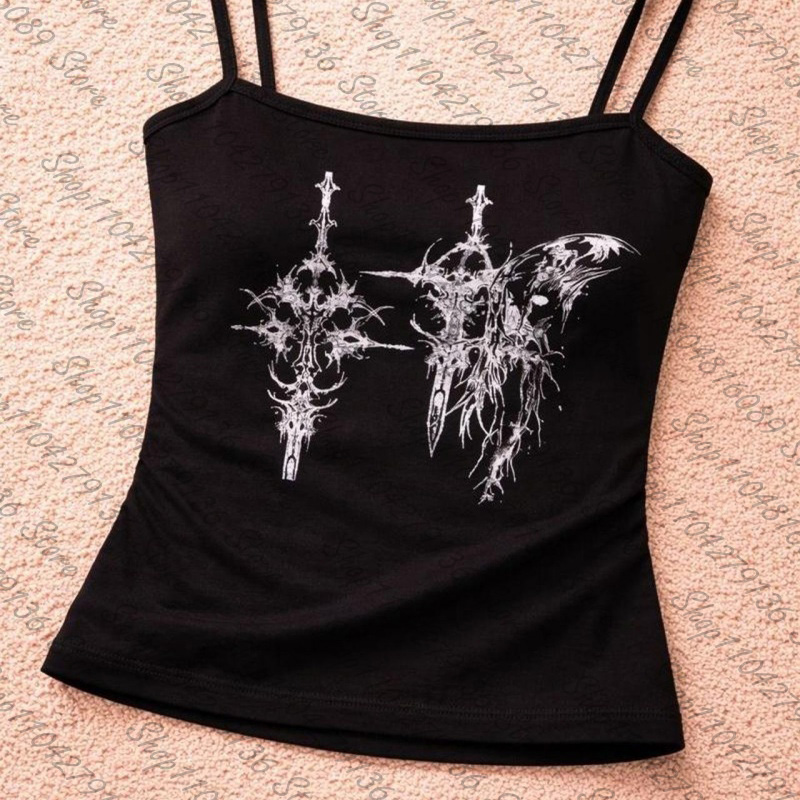 Y2K Graphic Baby Tee Crop - Gotycki damski top typu gorset z