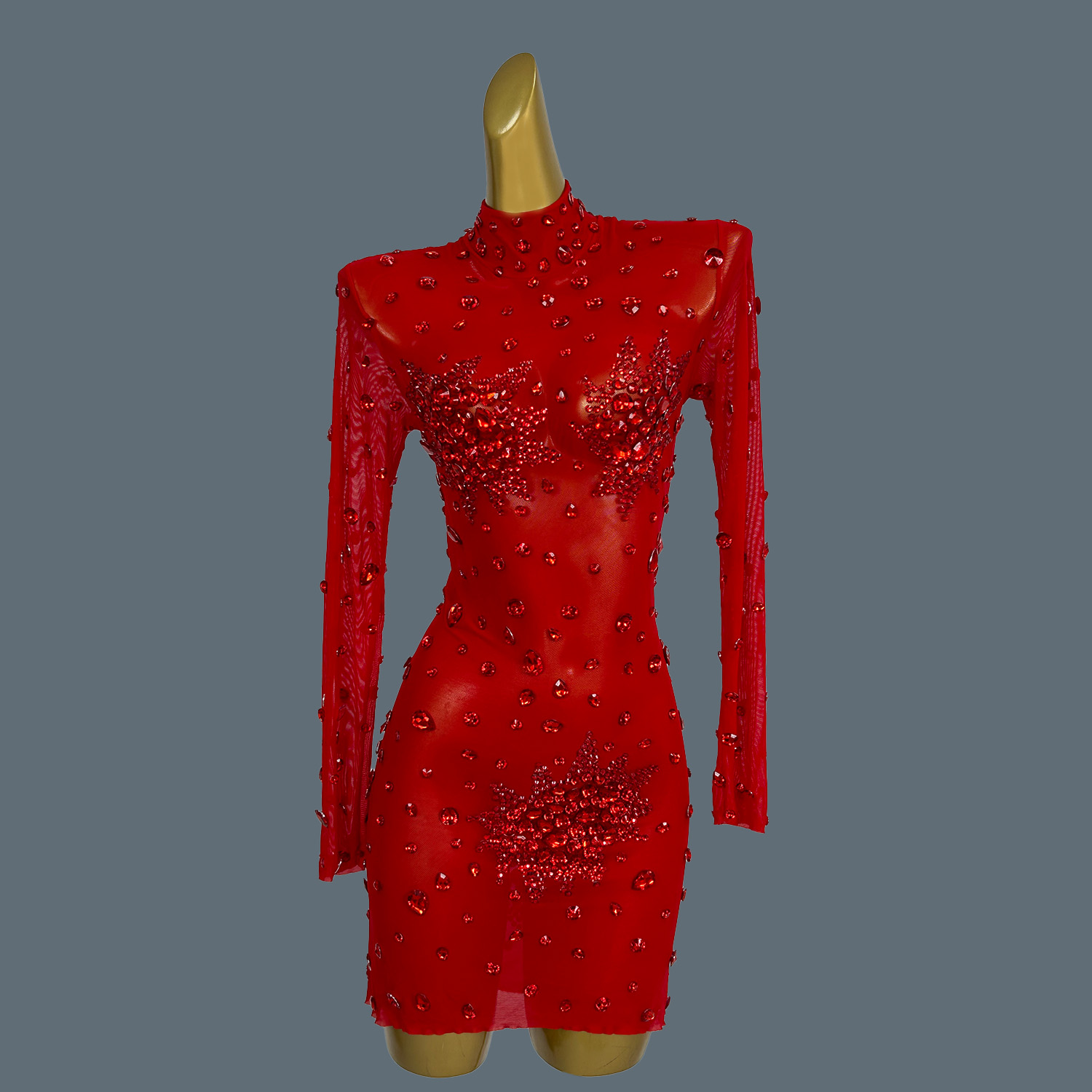 Sparkly Rhinestone Club Party Dress - Luksusowe seksowne czerwone cyrkonie świecące przepuszczalne