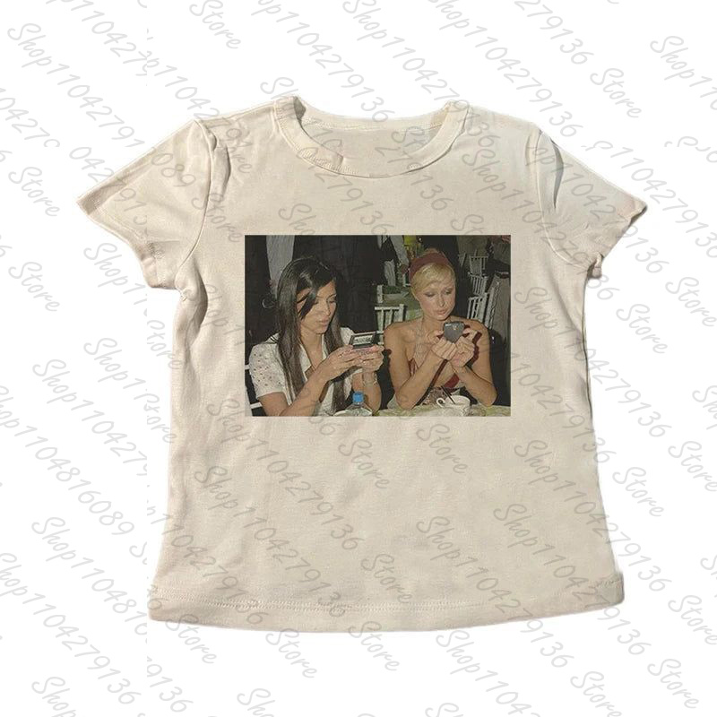 Y2K Graphic Baby Tee Crop - Damskie koszulki punkowe z krótkim rękawem