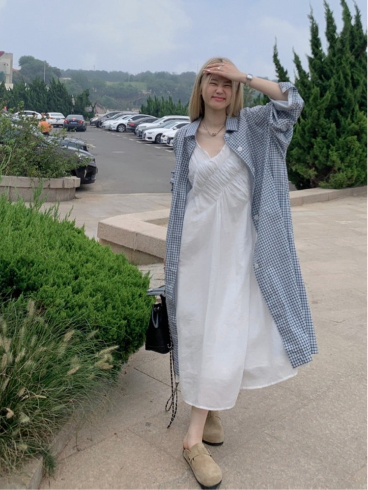 Korean Style A Line Shirt Dress - Elegancki zestaw plus size w stylu