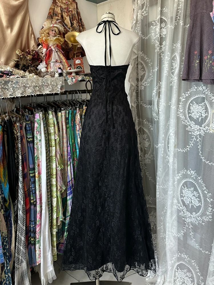 Y2K Backless Halter Mini Dress - Sukienka Y2K Vintage Halter Bez Rękawów