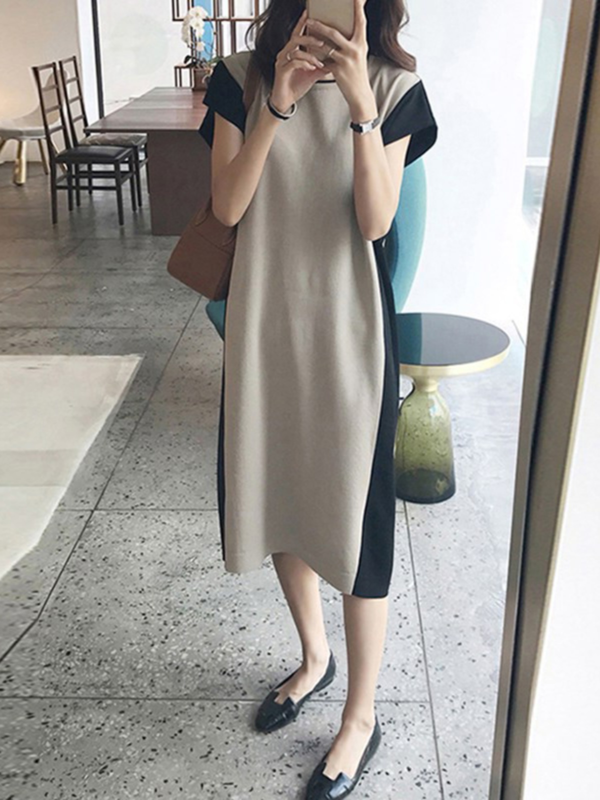 Korean Style A Line Shirt Dress - Efekt wyszczuplający Sukienka-T-shirt z kamizelką o