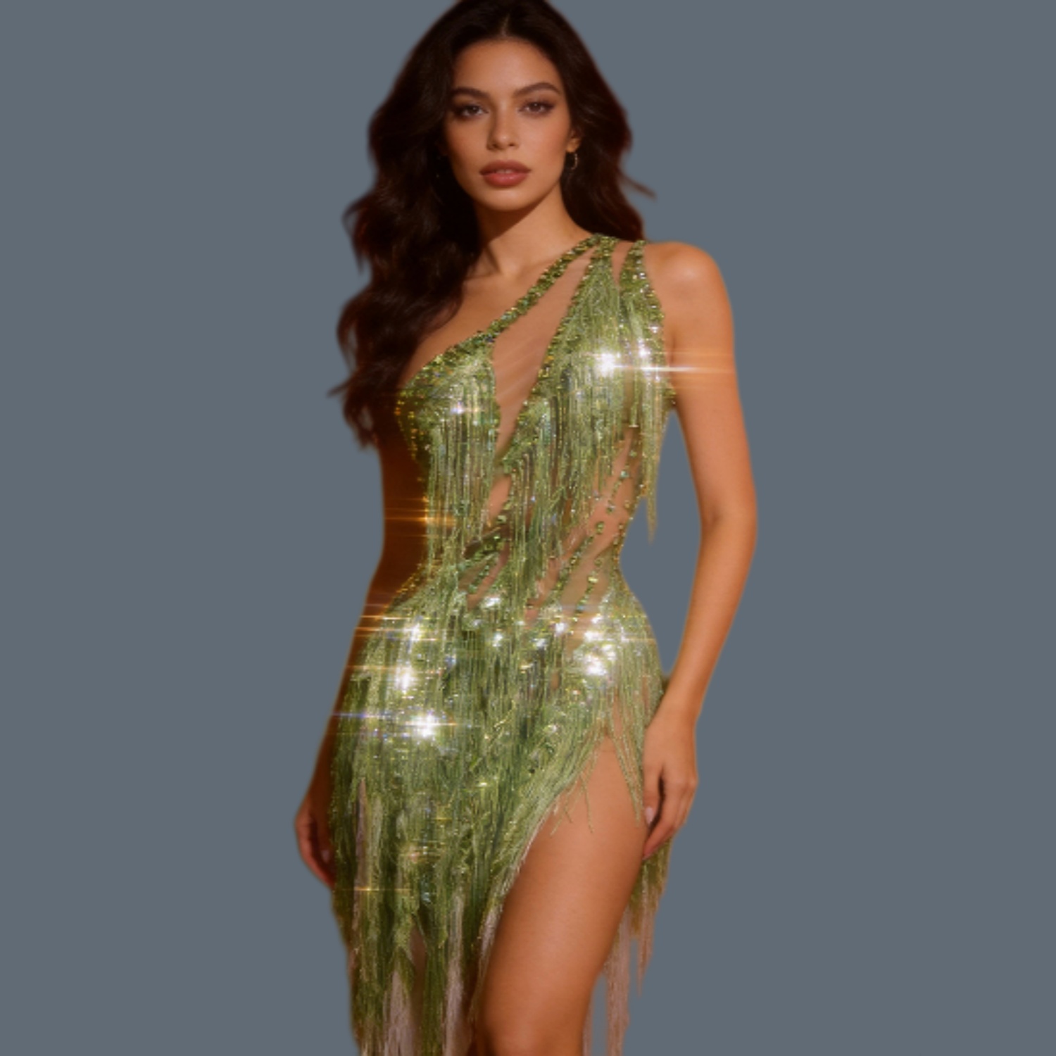 Sparkly Rhinestone Club Party Dress - Seksowna, błyszcząca sukienka mini z dżetami