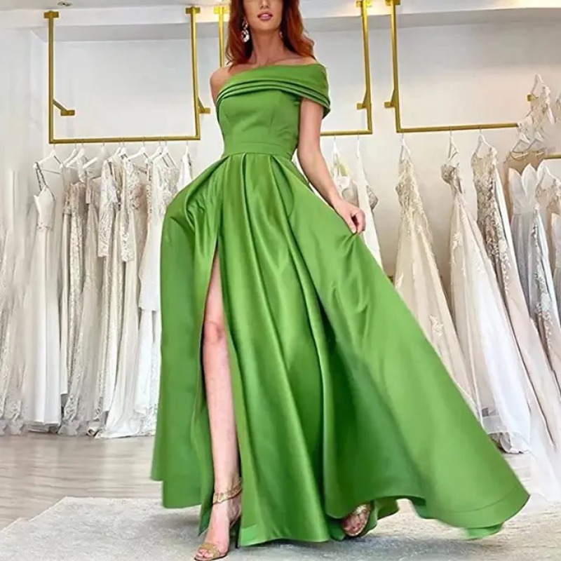 Elegant Satin Evening Gown Split - Elegancka satynowa suknia wieczorowa z odkrytymi