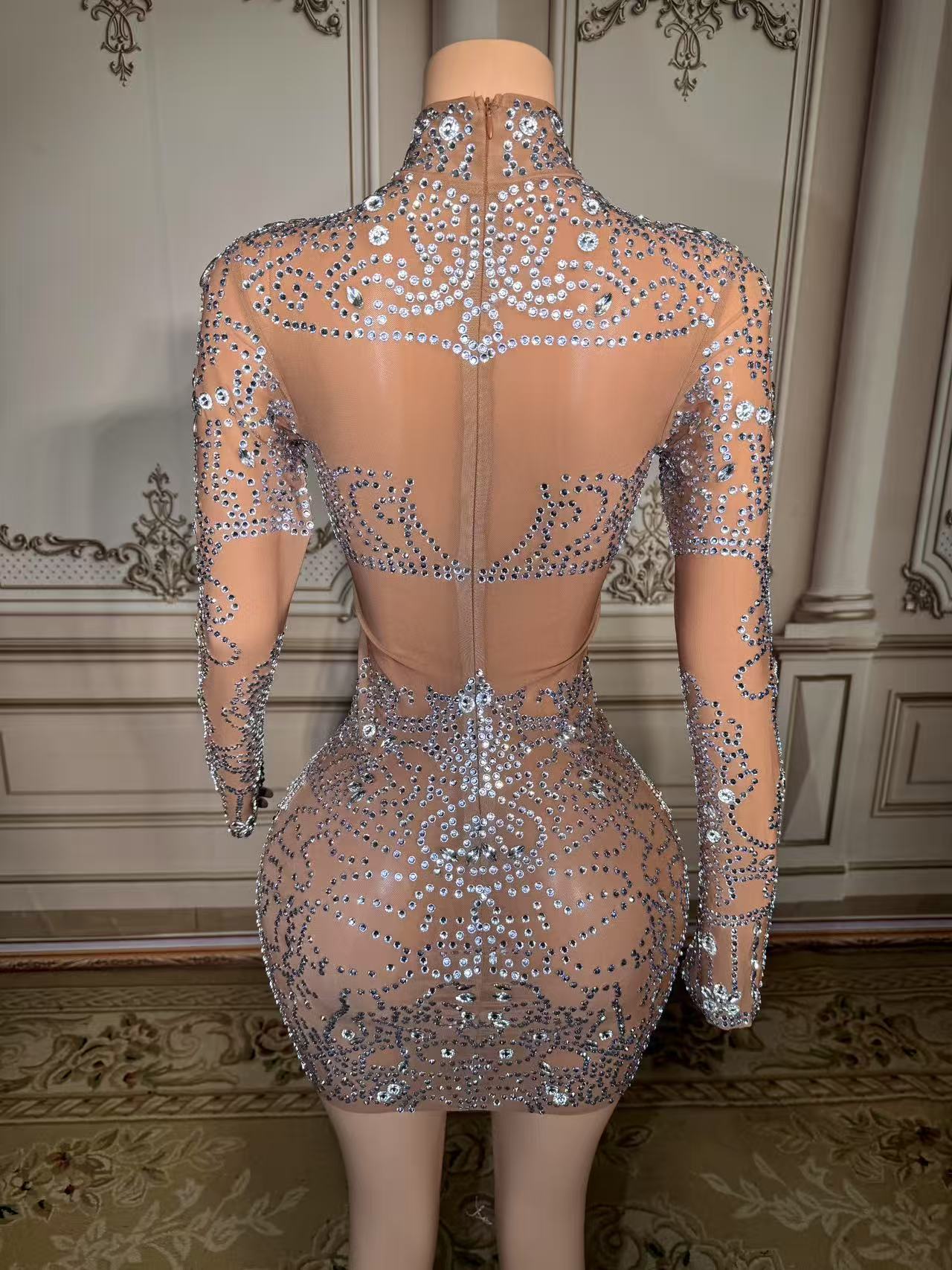 Sparkly Rhinestone Club Party Dress - Sukienka mini z błyszczącymi cyrkoniami, seksowna,