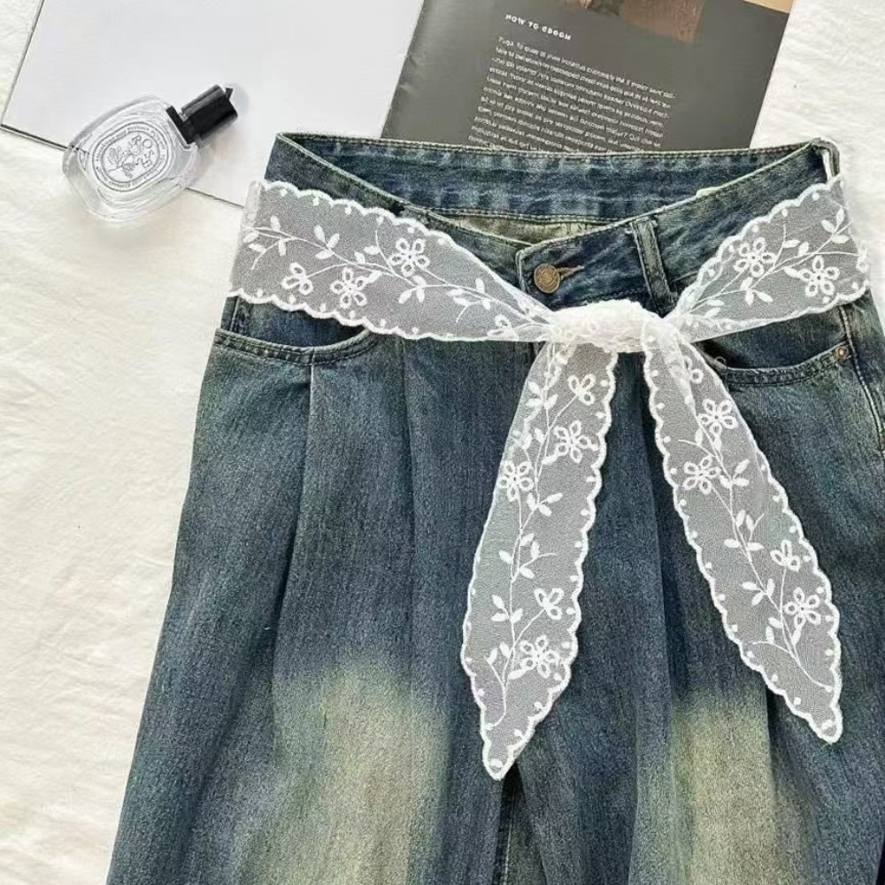 Jeans - Słodki biały koronkowy pasek dla kobiet