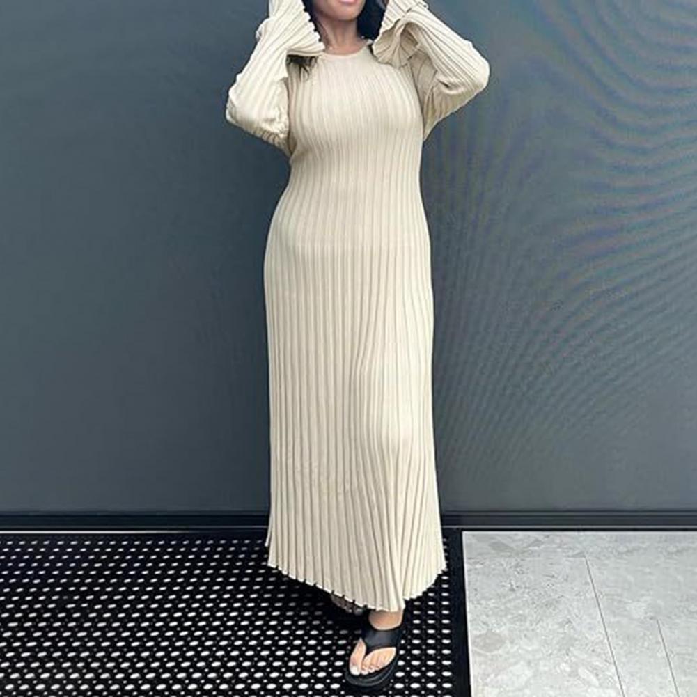 Bodycon Long Sleeve Ribbed Dress - Sukienka z dzianiny prążkowanej, damska sukienka