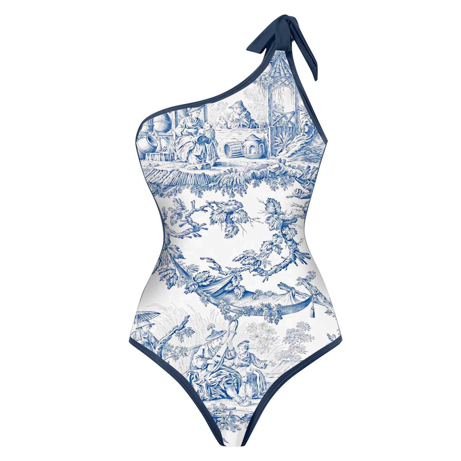 Skirts - Damski strój kąpielowy bikini tankini, niebiesko-biały,