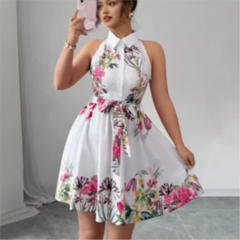 French Vintage Floral Midi Dress - Damska sukienka w kwiaty, nowy styl