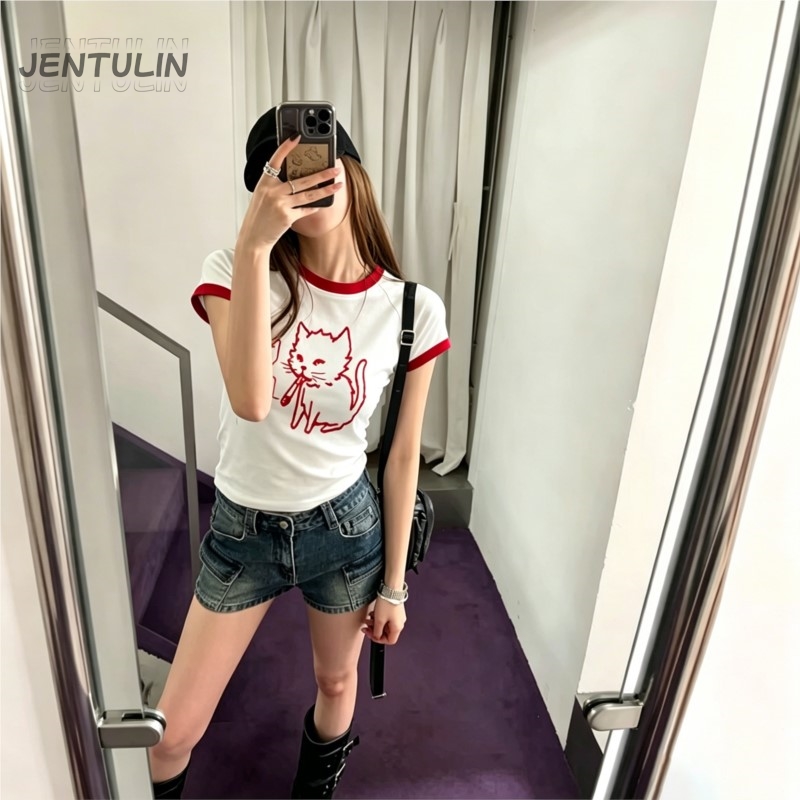 Y2K Graphic Baby Tee Crop - Koreański styl Y2k lata 90. Crop