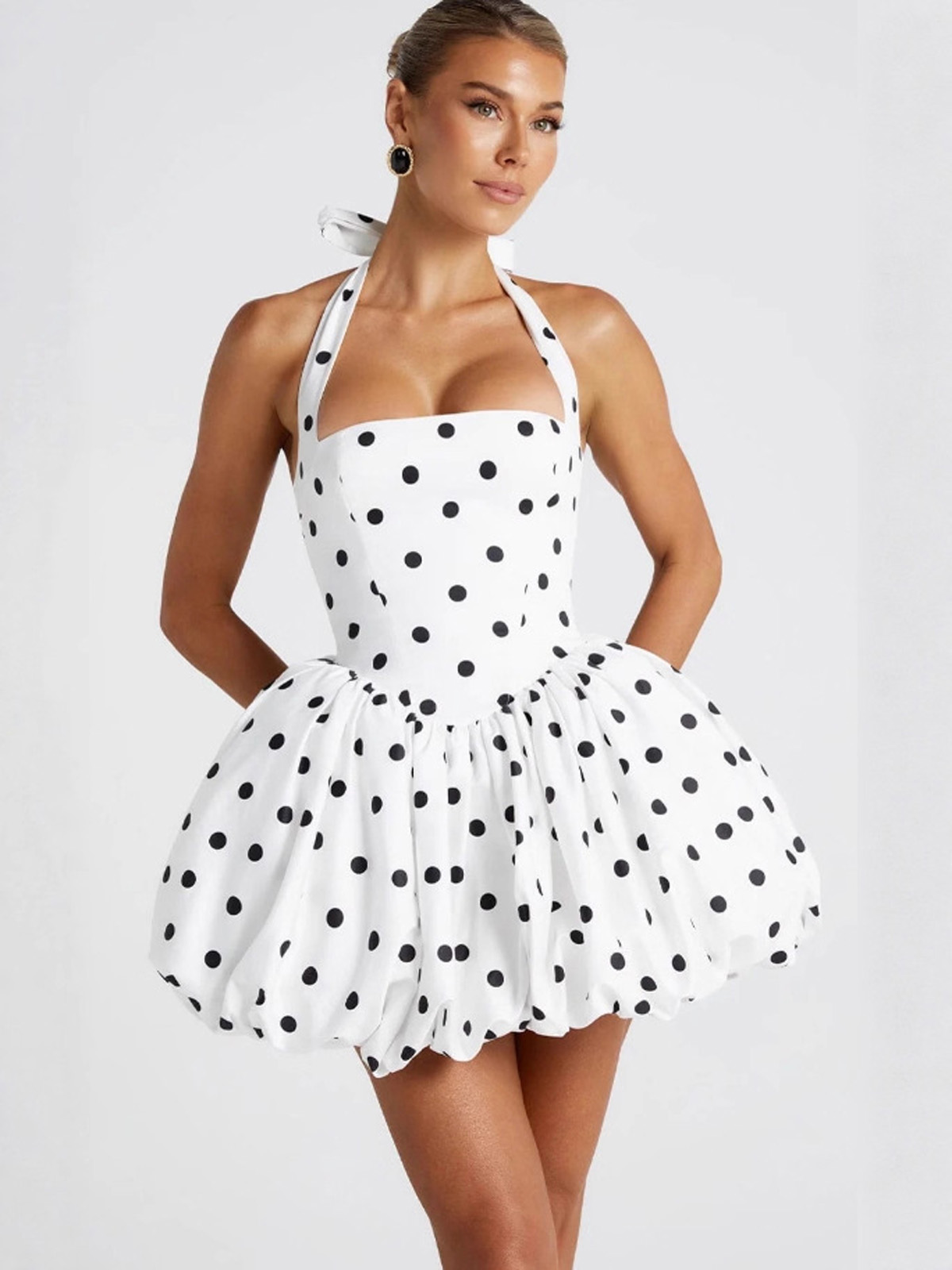 Y2K Backless Halter Mini Dress - Sukienka mini na ramiączkach spaghetti z