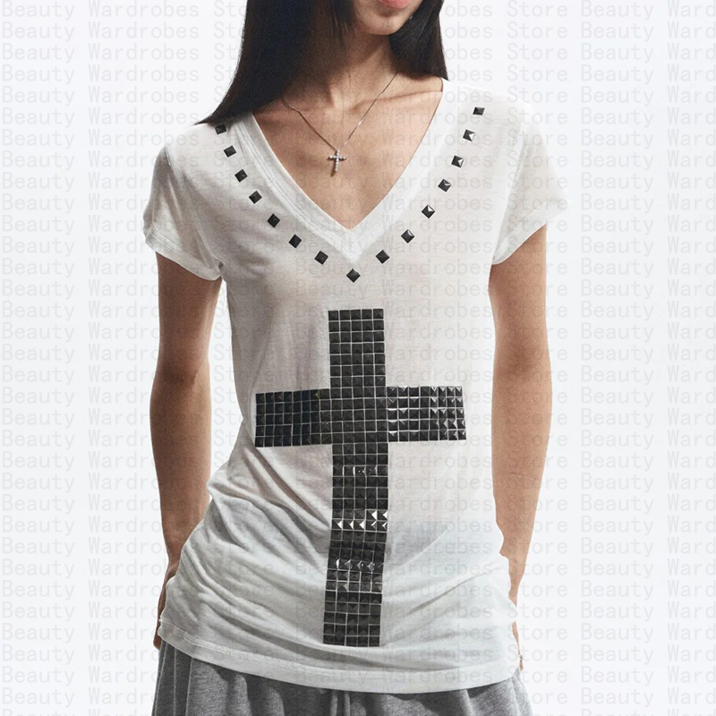 Y2K Graphic Baby Tee Crop - Rock Goth Unikatowy Top Y2k Krótki