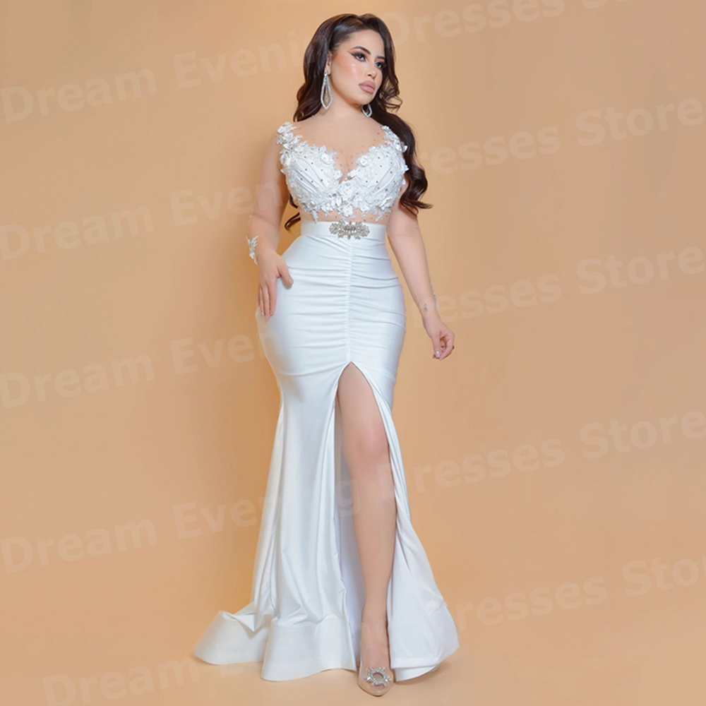 Eleganckie białe suknie wieczo – Elegant Satin Evening Gown Split recenzja i cena