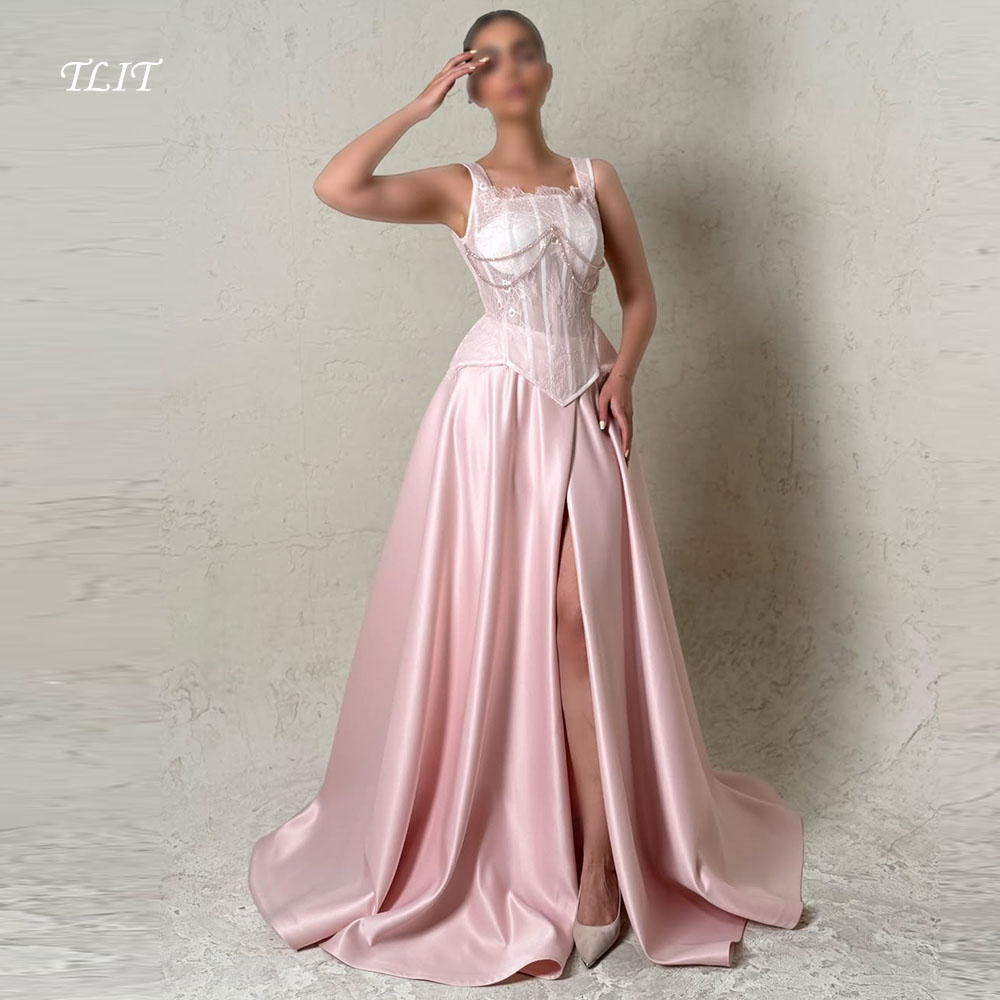 Eleganckie, pudrowo różowe suk – Elegant Satin Evening Gown Split recenzja i cena