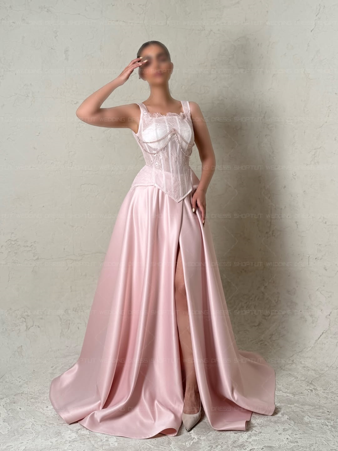 Eleganckie, pudrowo różowe suk – Elegant Satin Evening Gown Split recenzja i cena