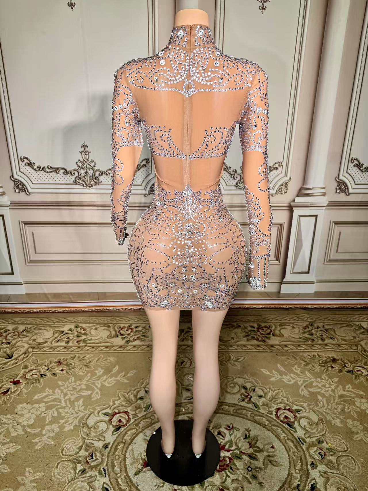 Sukienka mini z błyszczącymi c – Sparkly Rhinestone Club Party Dress recenzja i cena