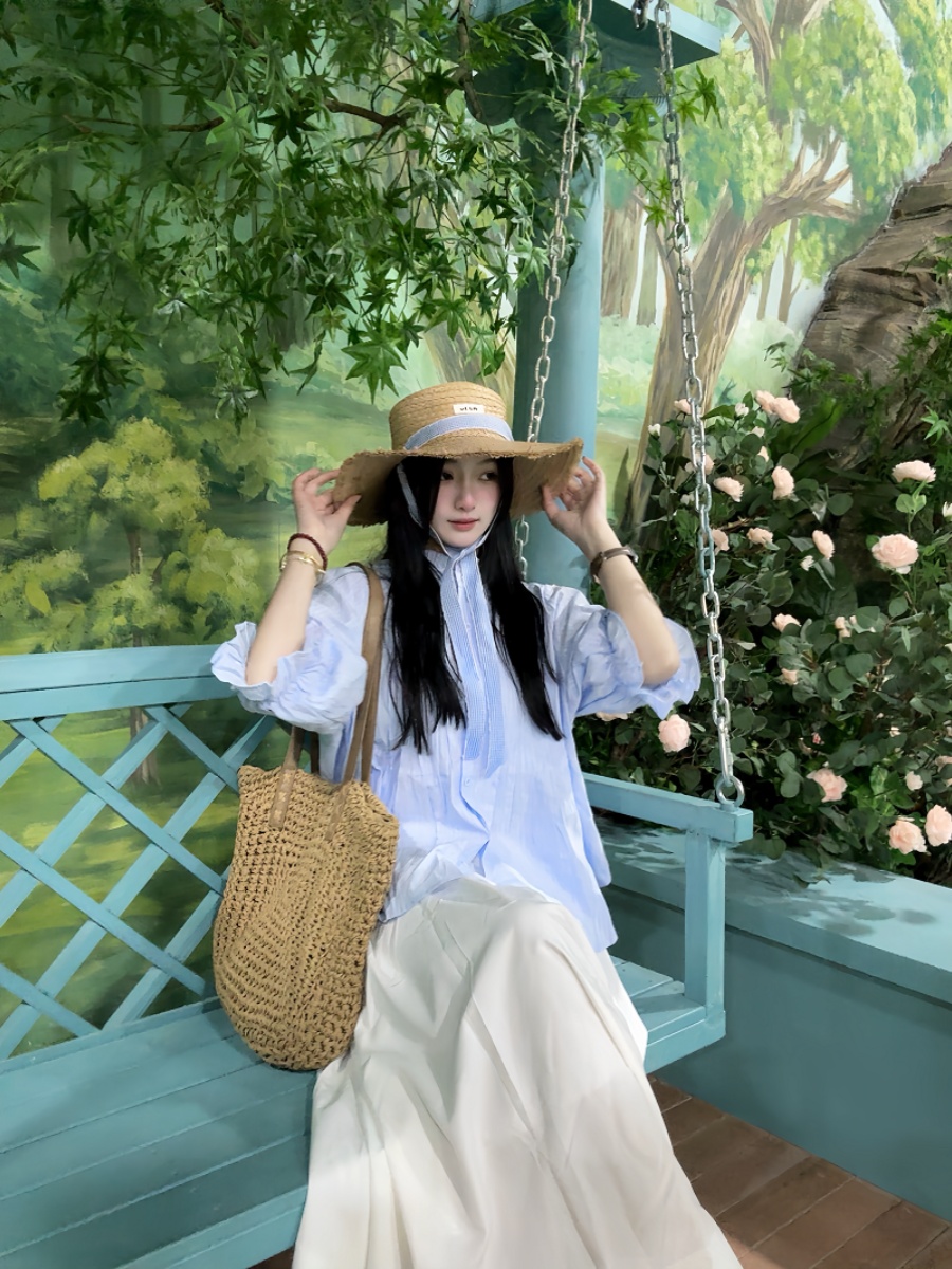 Damski zestaw letni: niebieska – Korean Style A Line Shirt Dress recenzja i cena