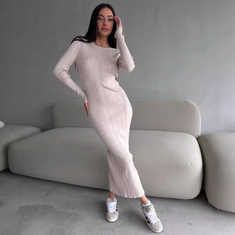 Elegancka damska sukienka maxi – Bodycon Long Sleeve Ribbed Dress recenzja i cena