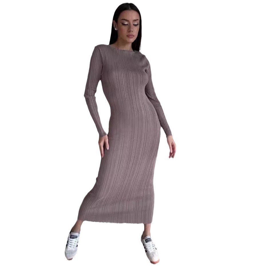 Elegancka damska sukienka maxi – Bodycon Long Sleeve Ribbed Dress recenzja i cena