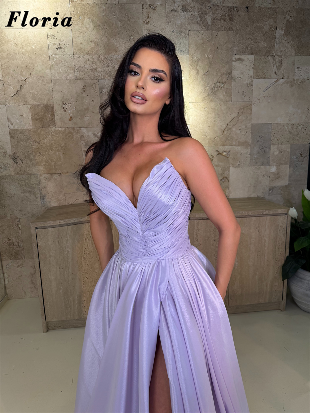 Eleganckie, liliowe, trzyczęśc – Elegant Satin Evening Gown Split recenzja i cena