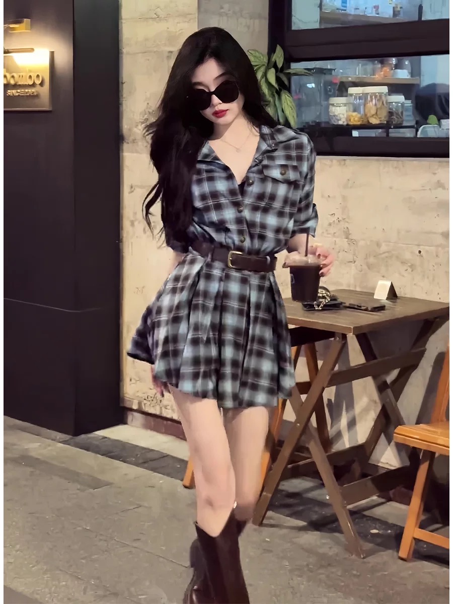 Sukienka w kratę w stylu korea – Korean Style A Line Shirt Dress recenzja i cena