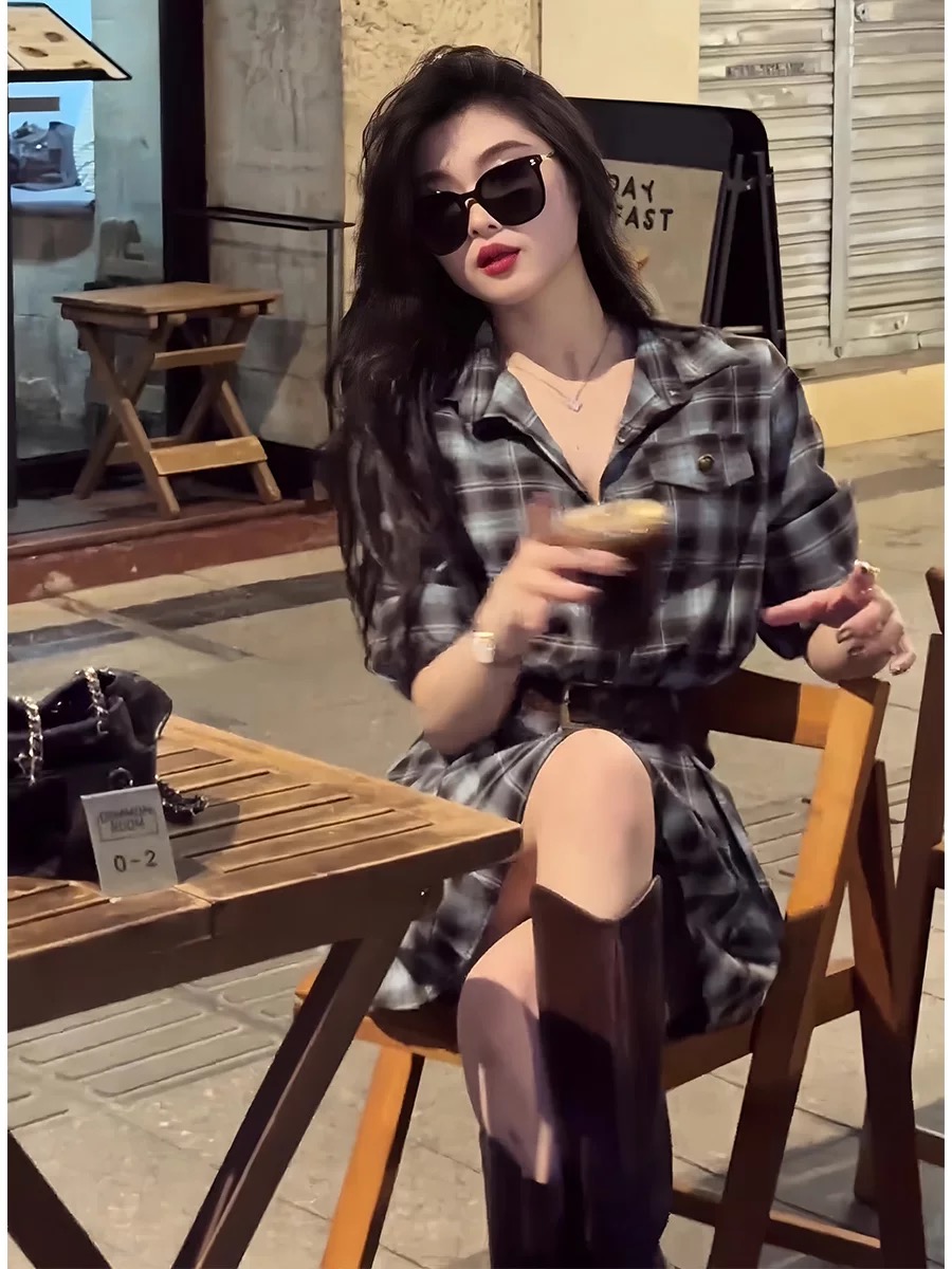 Sukienka w kratę w stylu korea – Korean Style A Line Shirt Dress recenzja i cena
