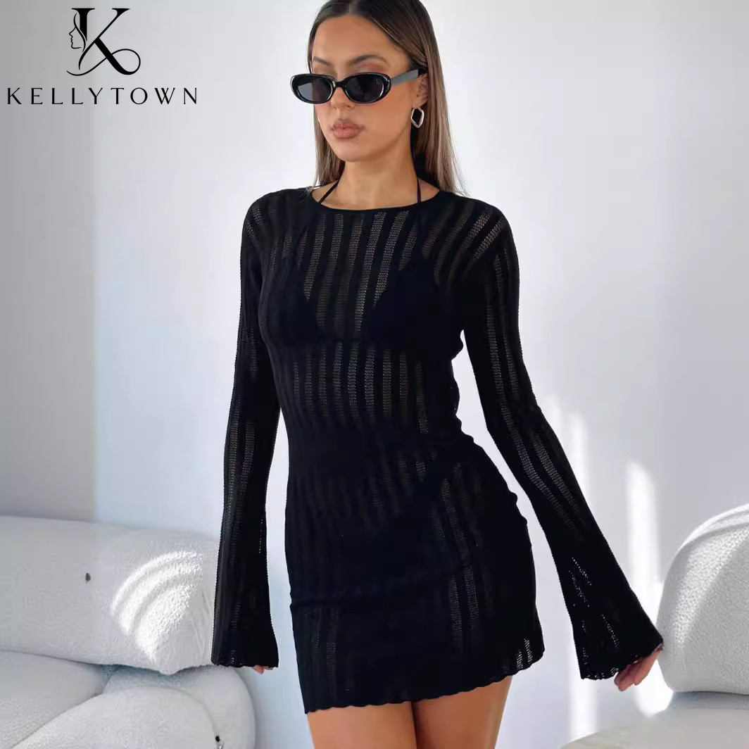 Sukienka bez pleców, seksowna, – Bodycon Long Sleeve Ribbed Dress recenzja i cena