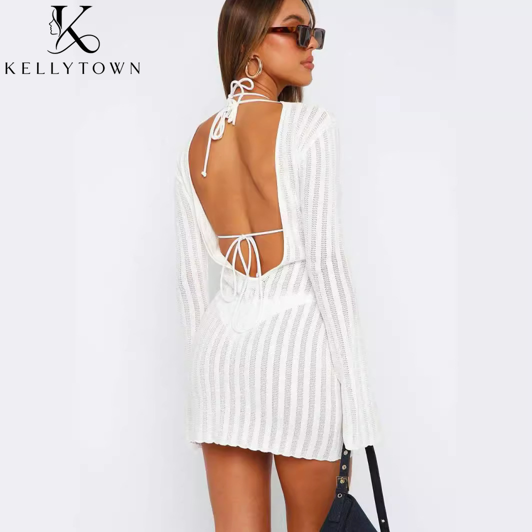 Sukienka bez pleców, seksowna, – Bodycon Long Sleeve Ribbed Dress recenzja i cena