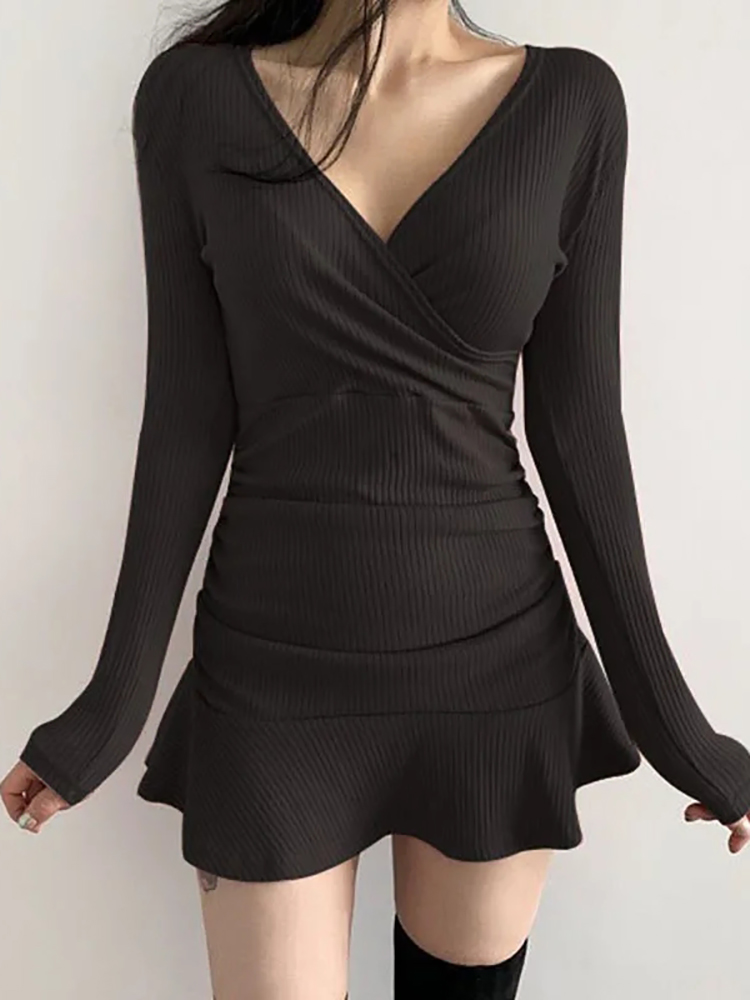 AOSSVIAO czarne dzianinowe prą – Bodycon Long Sleeve Ribbed Dress recenzja i cena