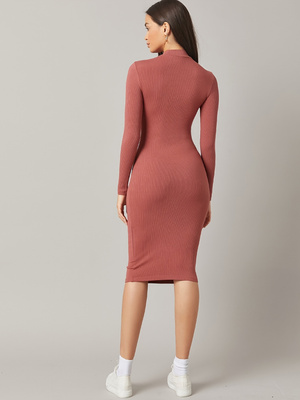 Damska sukienka midi typu body – Bodycon Long Sleeve Ribbed Dress recenzja i cena