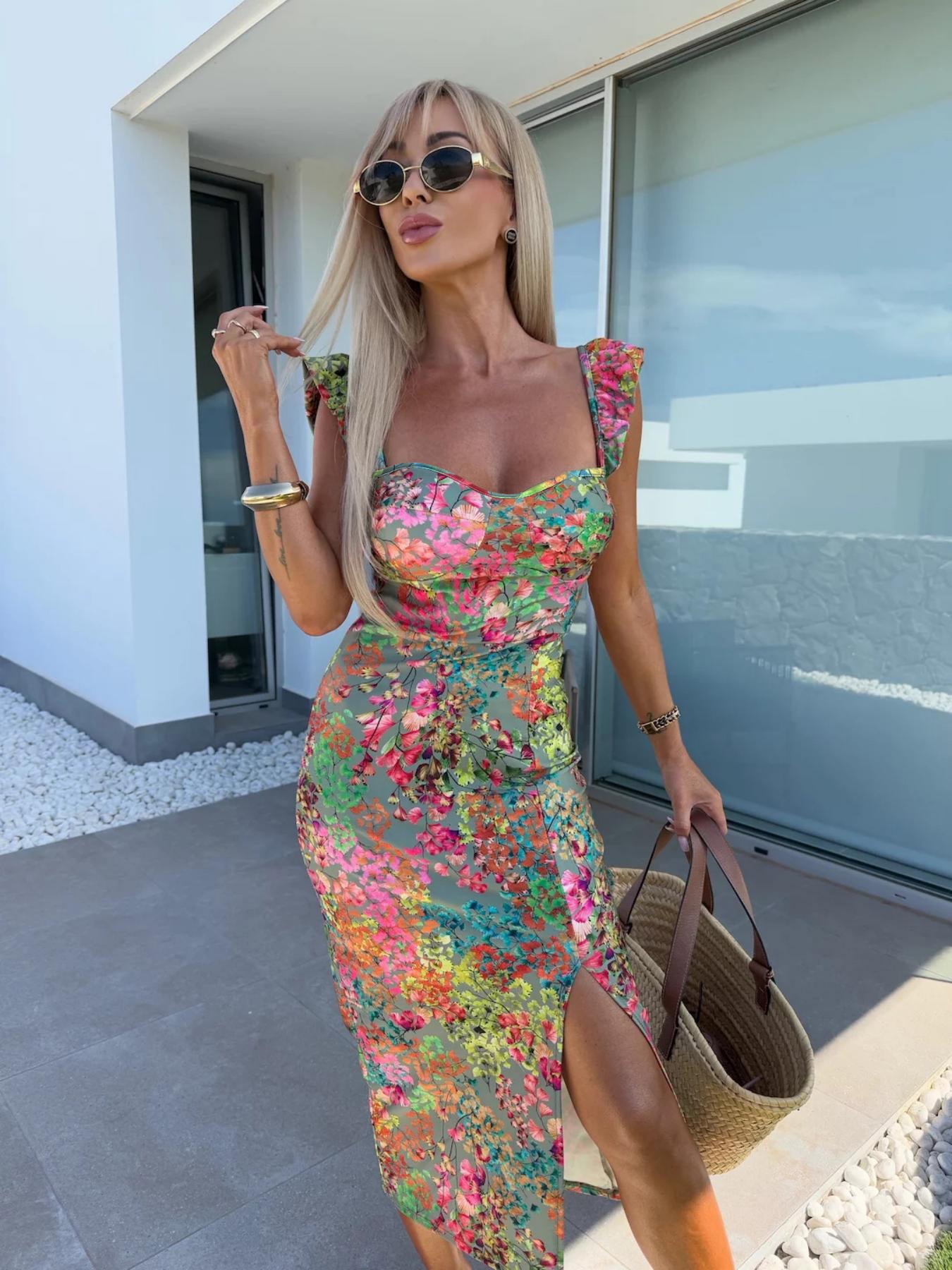 Nowa europejska i amerykańska  – French Vintage Floral Midi Dress recenzja i cena