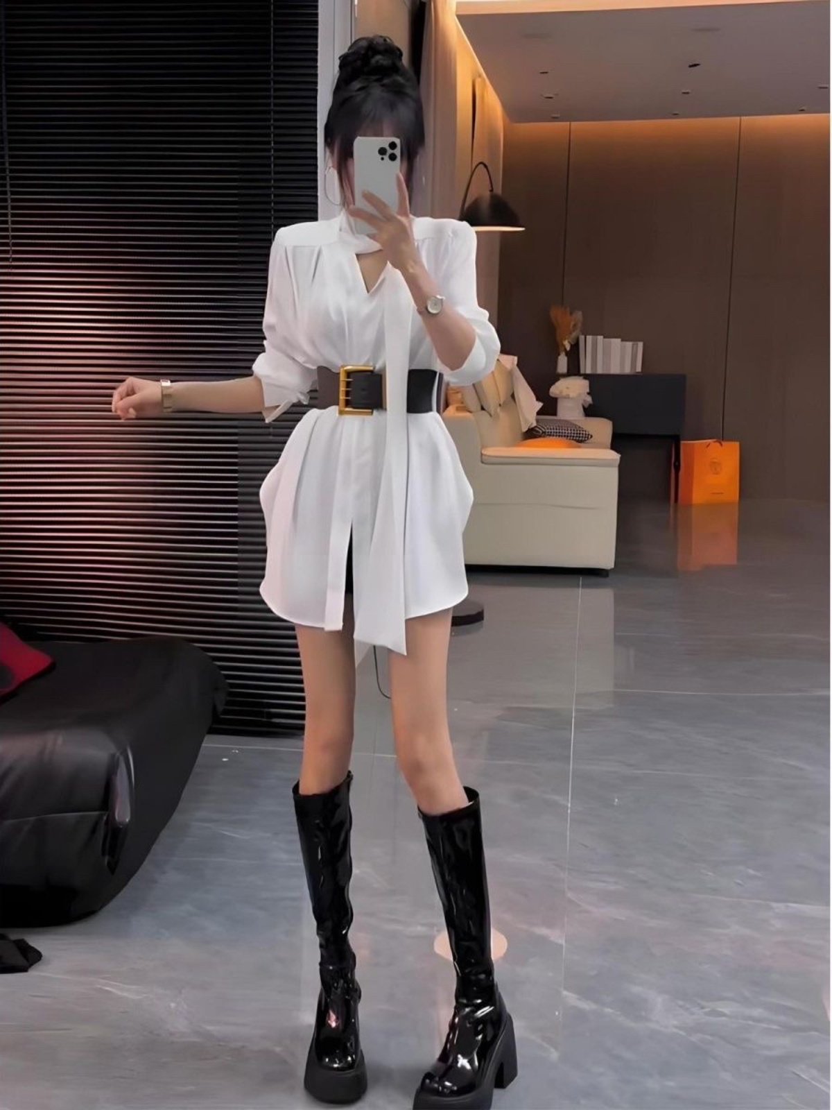 Biała jedwabna sukienka koszul – Korean Style A Line Shirt Dress recenzja i cena