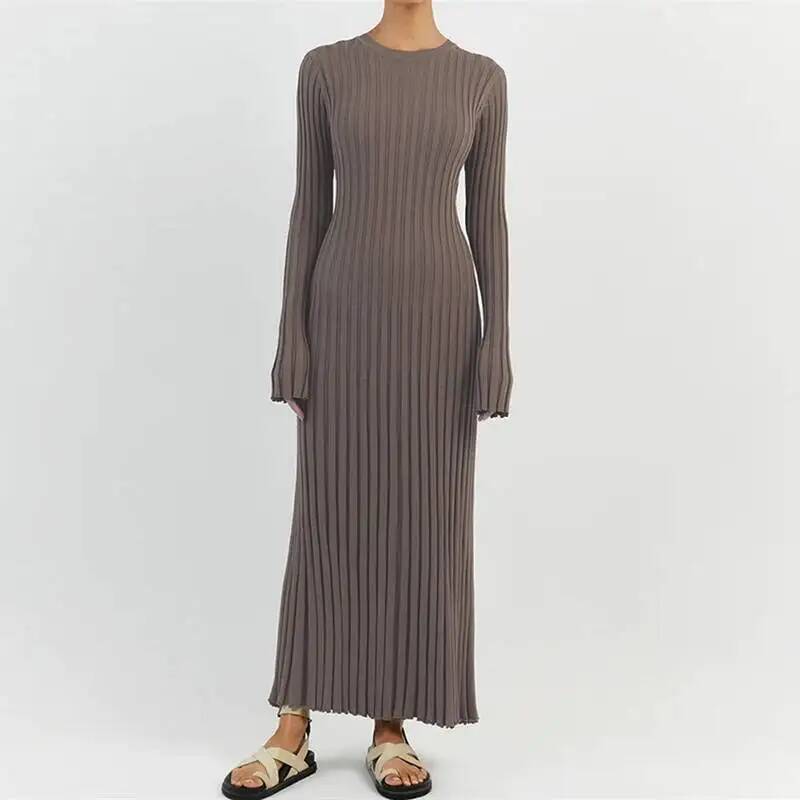 Elegancka damska sukienka maxi – Bodycon Long Sleeve Ribbed Dress recenzja i cena