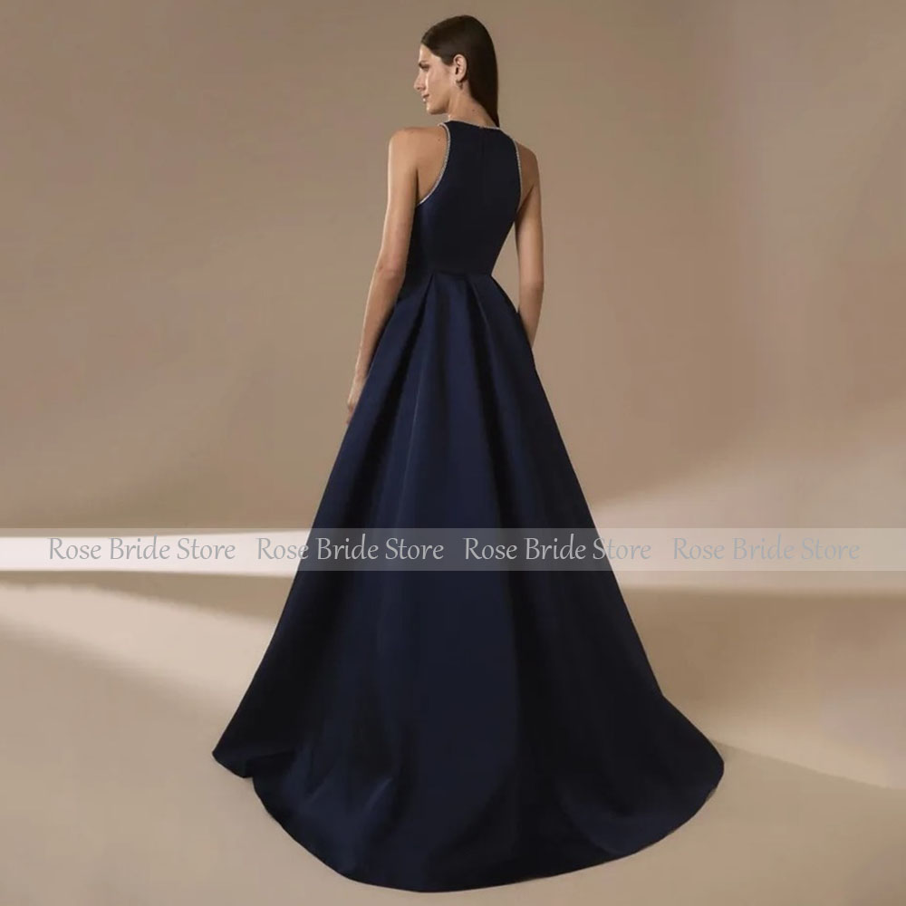 Granatowe satynowe suknie wiec – Elegant Satin Evening Gown Split recenzja i cena