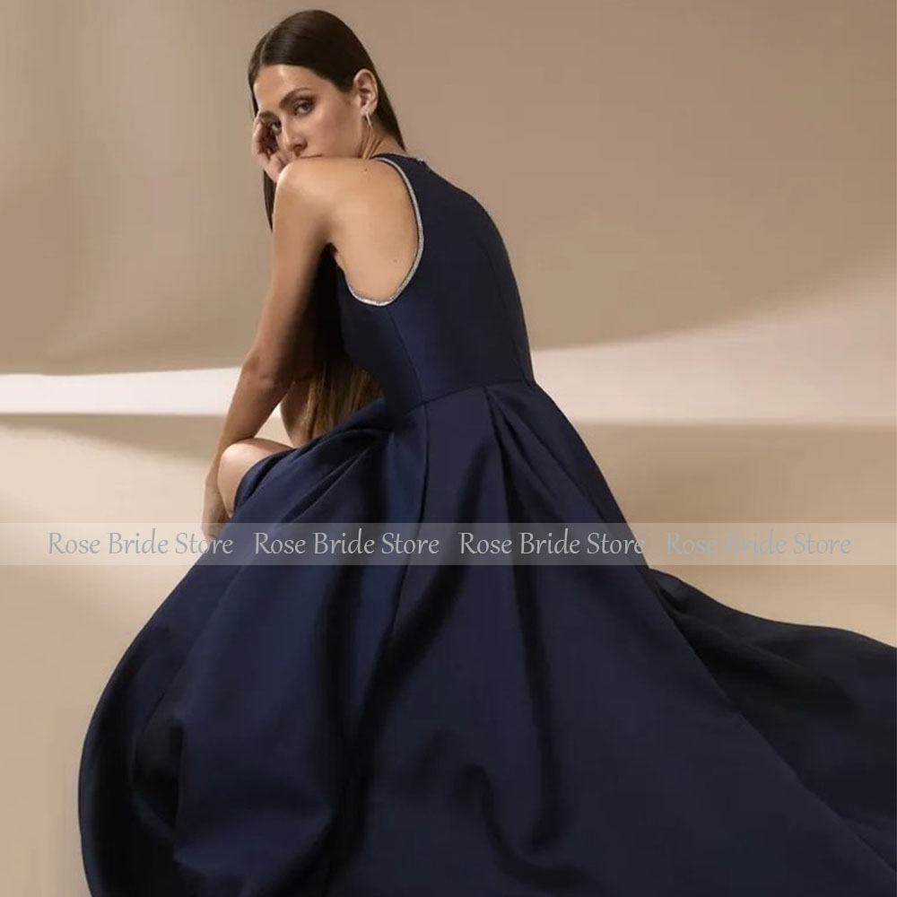 Granatowe satynowe suknie wiec – Elegant Satin Evening Gown Split recenzja i cena