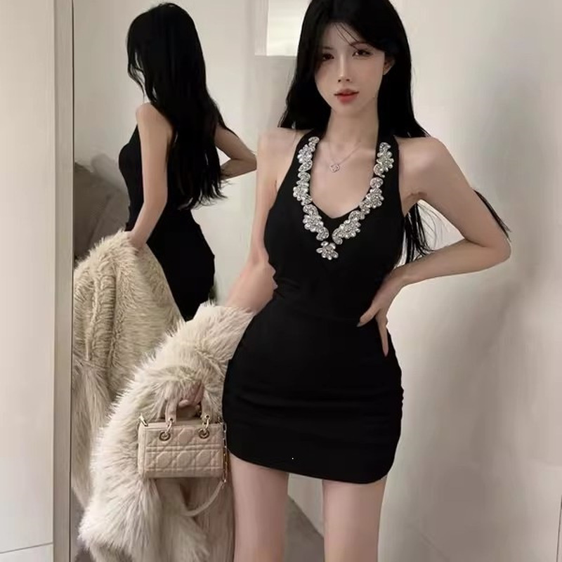 Seksowna czarna sukienka mini  – Sparkly Rhinestone Club Party Dress recenzja i cena