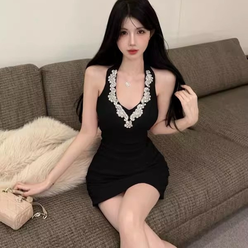 Seksowna czarna sukienka mini  – Sparkly Rhinestone Club Party Dress recenzja i cena